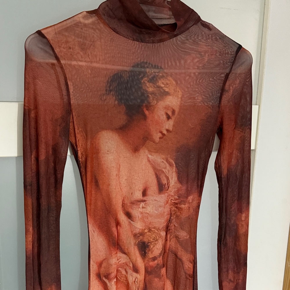Sheer Artistic Print Long Sleeve Dress - Picture 2 of 5